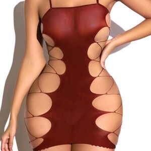Burgundy Cut-Out Lingerie Dress • Sexy Mesh • Size Large